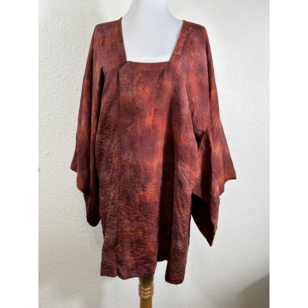 Vintage Kimono Top Womens‎ Large Burgundy Orange Mauve Textured 3/4 Sleeve Boho